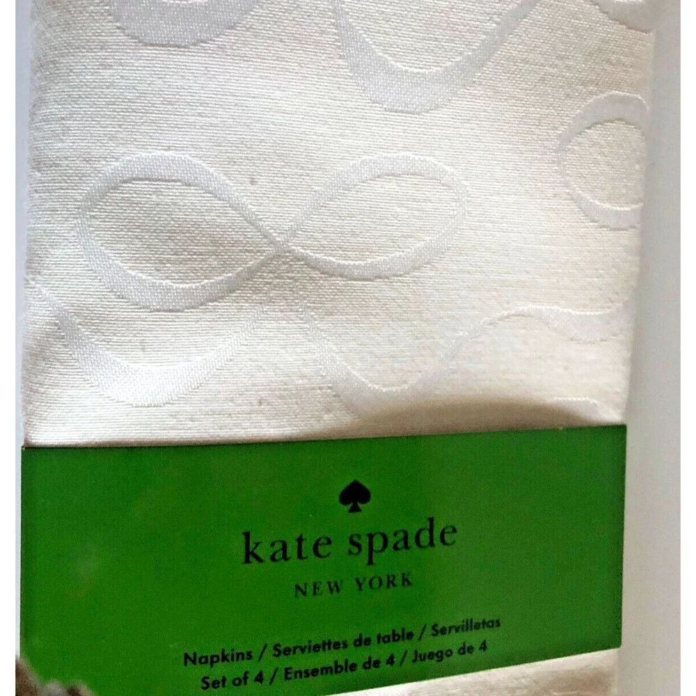 Kate Spade White Napkins Set of 4 All Wrapped Up Ribbon Bow 19x19